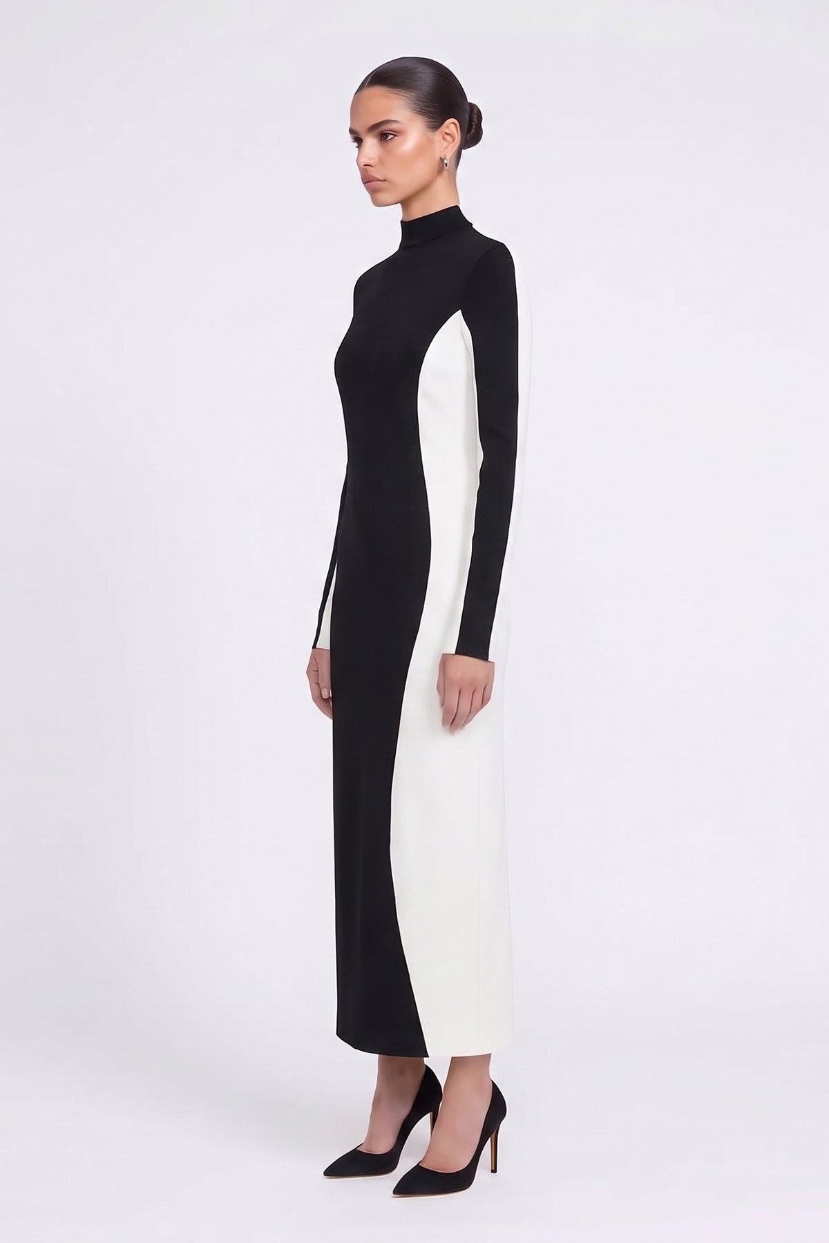 Black and White Bicolor Modal Maxi Dress