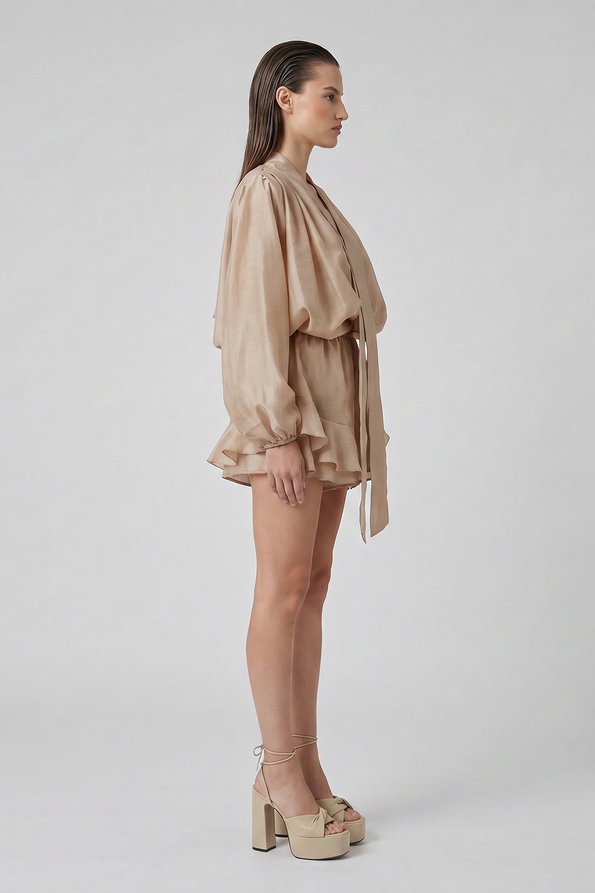 Beige Cotton-Viscose Set with Scarf