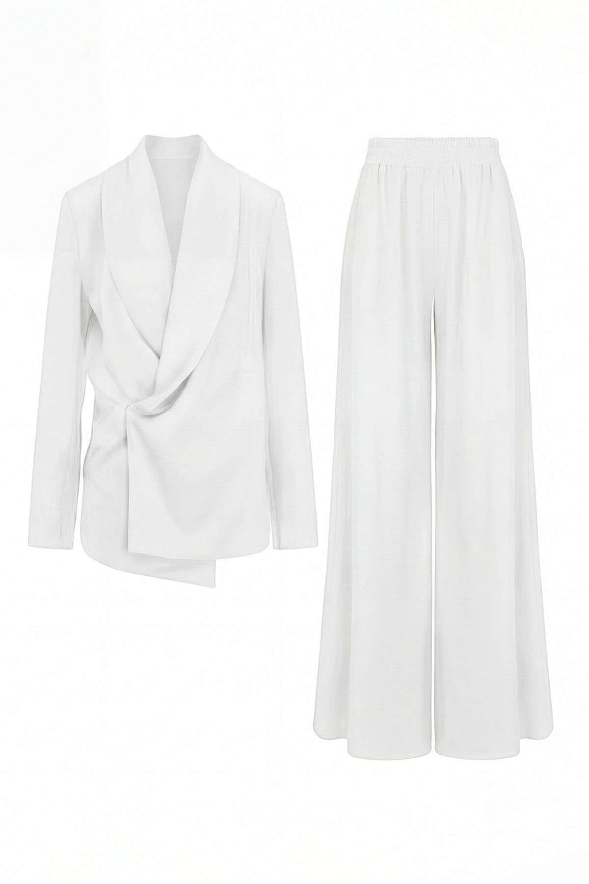 Set alb cu sacou petrecut și pantaloni flared