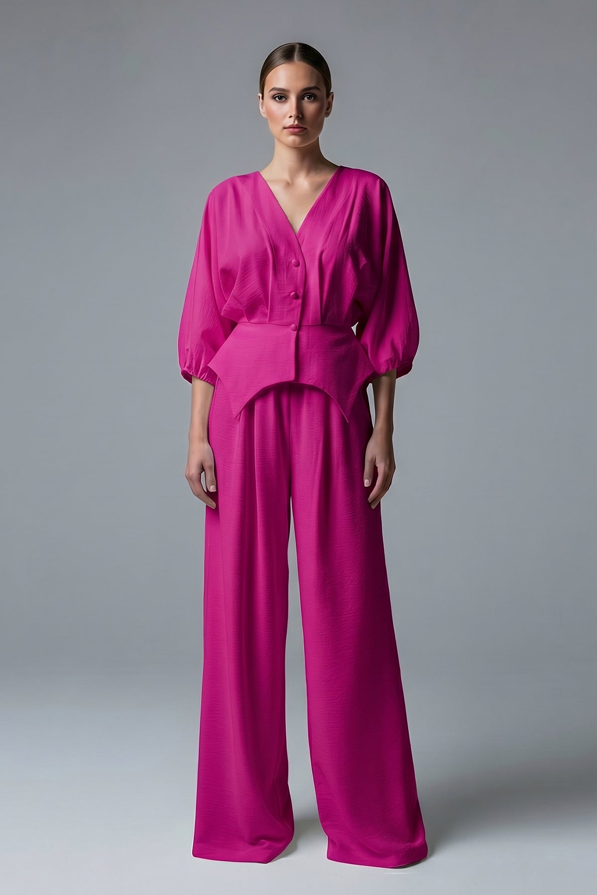 Fuchsia set with structured top and wide-leg trousers