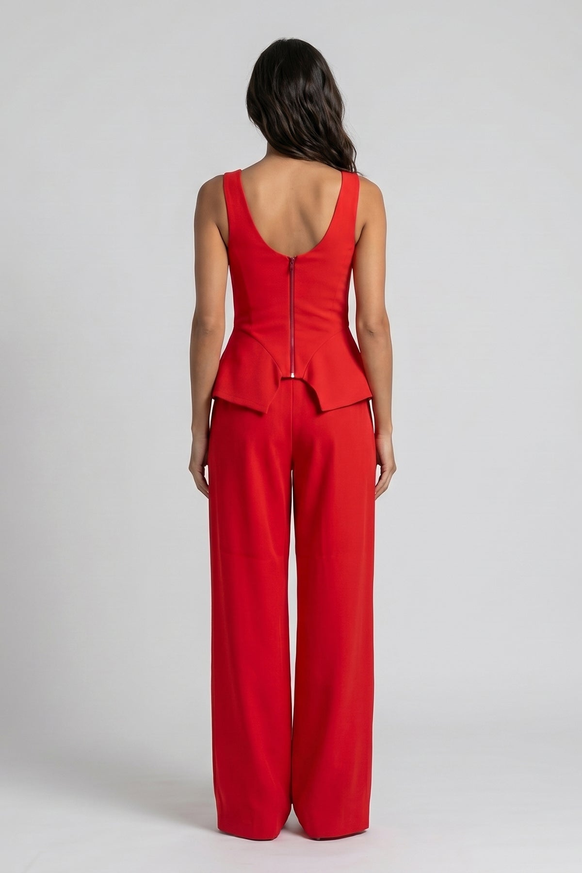 Red Linen-Style Set with Wide Legs