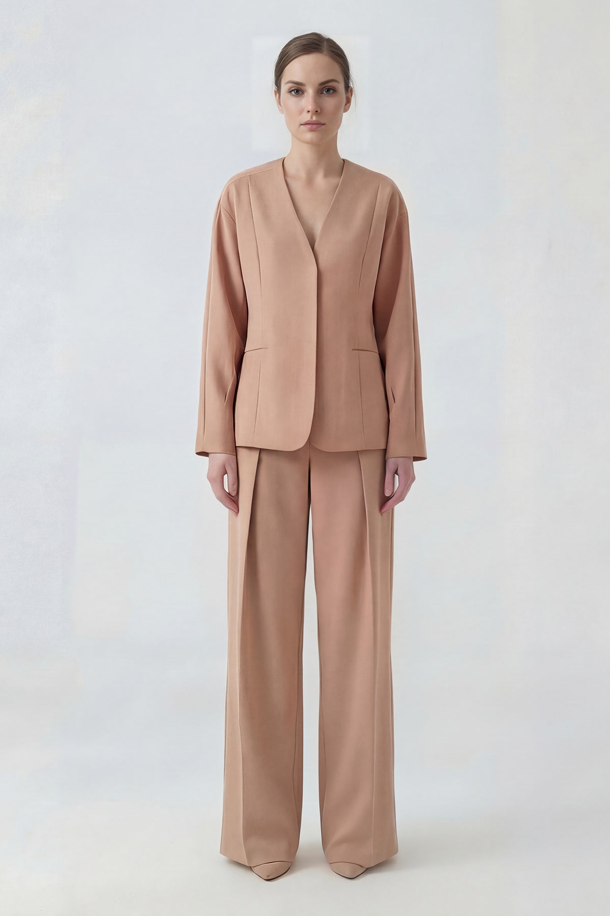 Beige Elegant Blazer Set