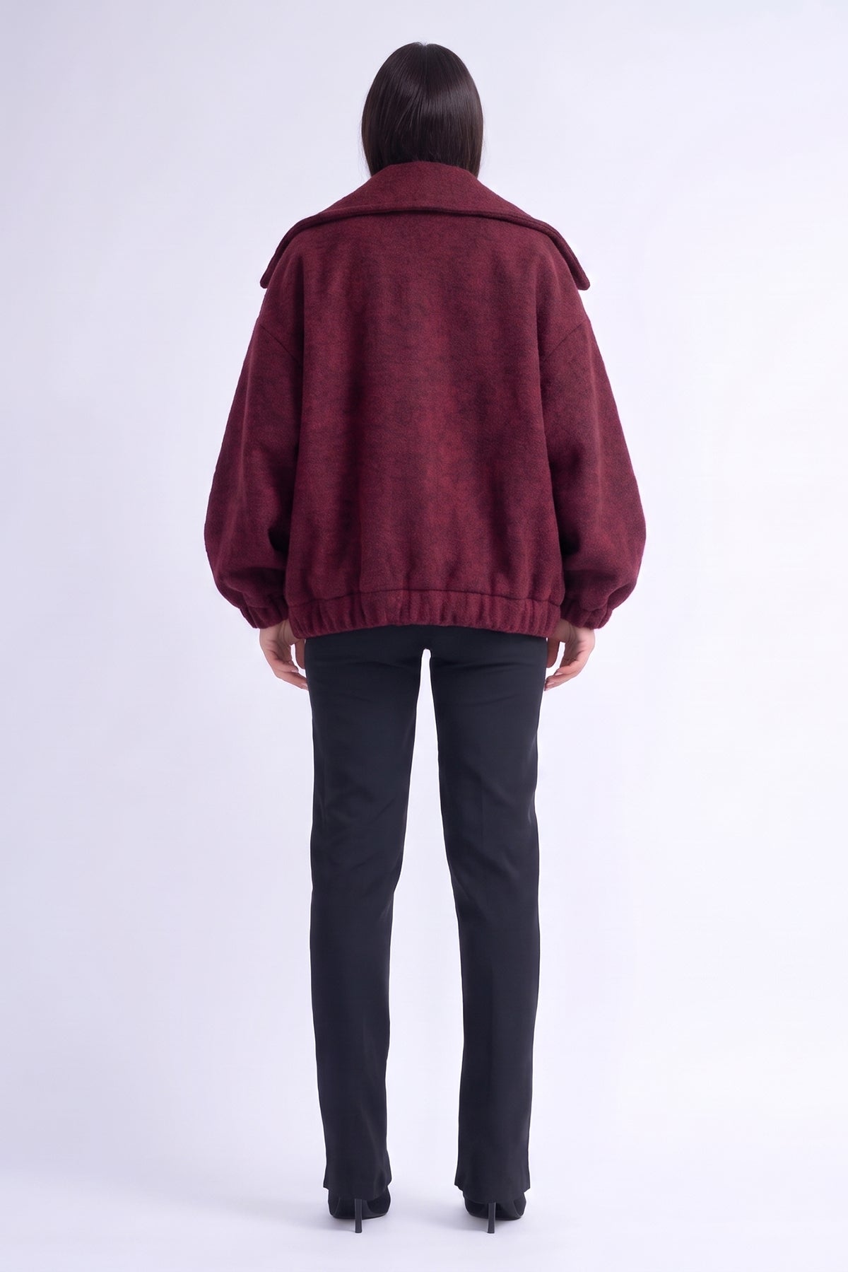 Burgundy Bomber Jacket With Lapels