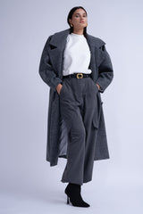 Grey Structured Wool Coat With Oversized Lapels