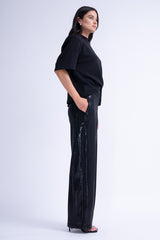 Black Sequins Straight Wide Leg Trousers