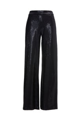 Black Sequins Straight Wide Leg Trousers