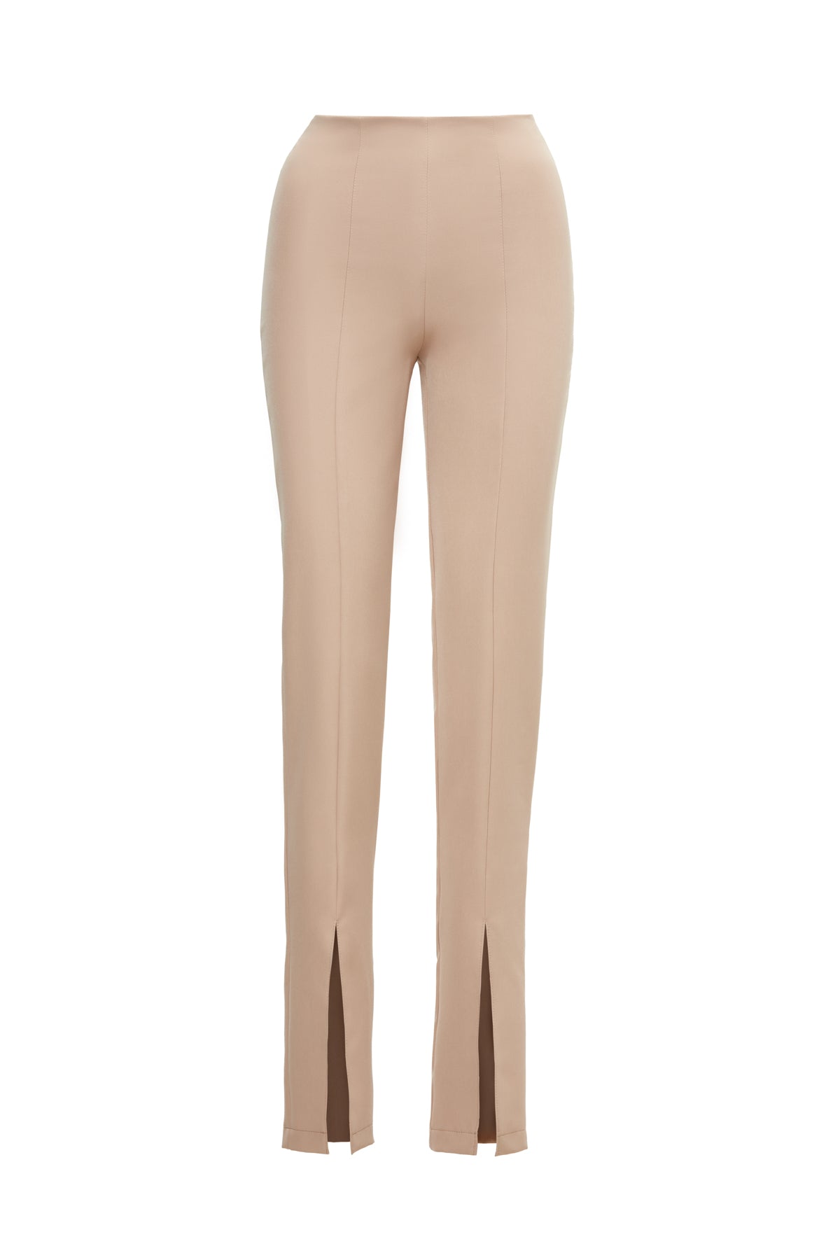 Pantaloni bej slim fit cu slit