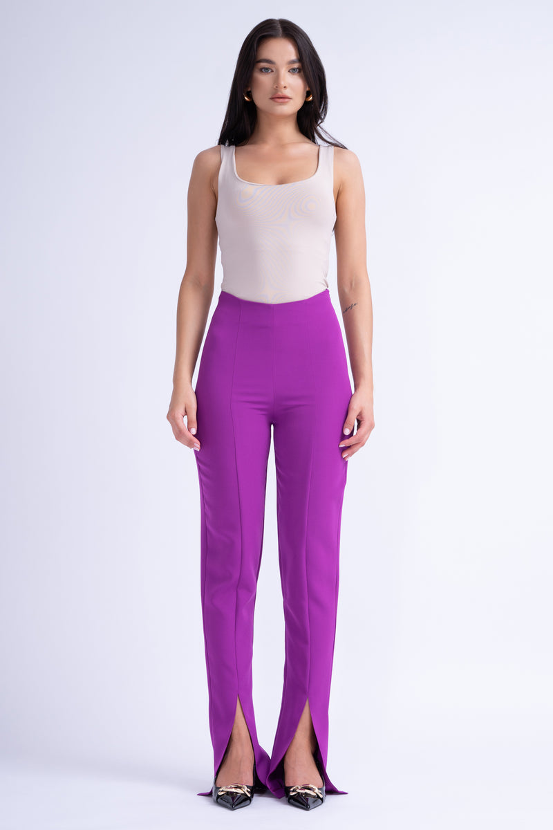 Purple Slim Fit Pants With Front Slit
