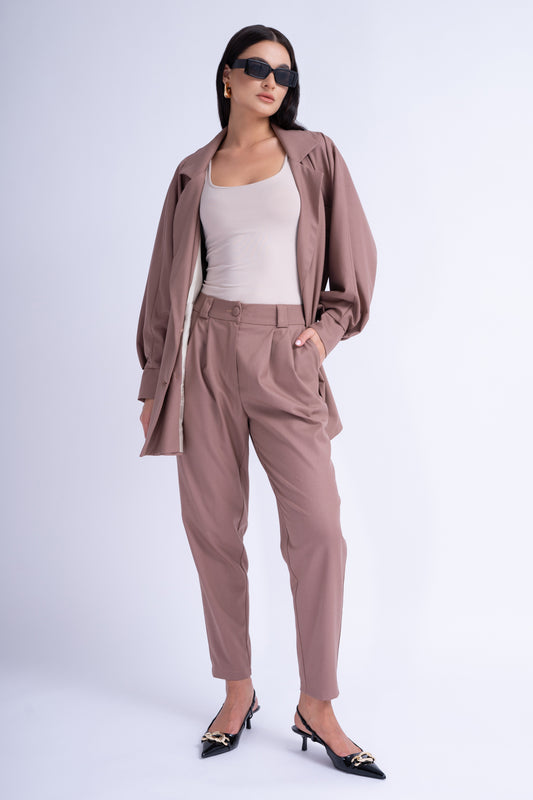 Brown High-waist Slim Fit Trousers