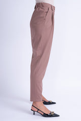 Brown High-waist Slim Fit Trousers