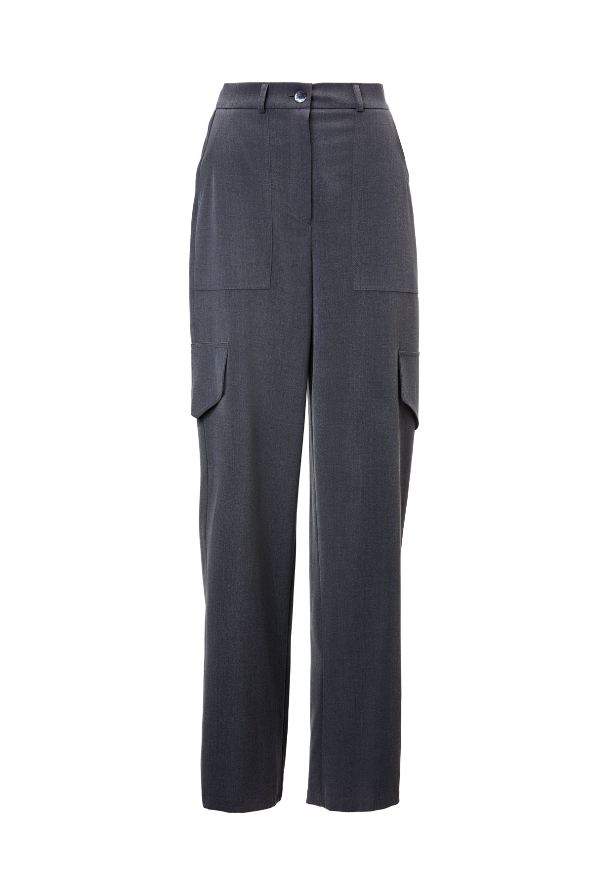 Grey Wide Leg Trousers With Pockets