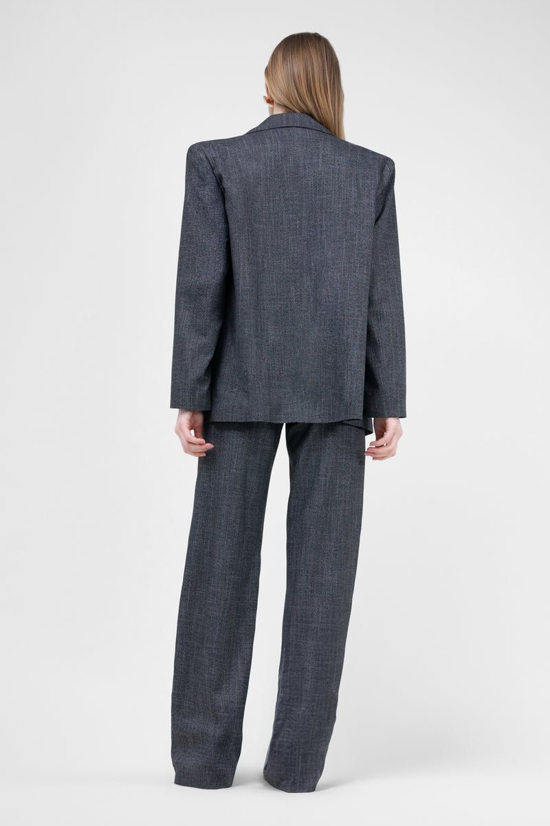 Grey Suit With Regular Blazer With Double Pocket And Stripe Detail Trousers