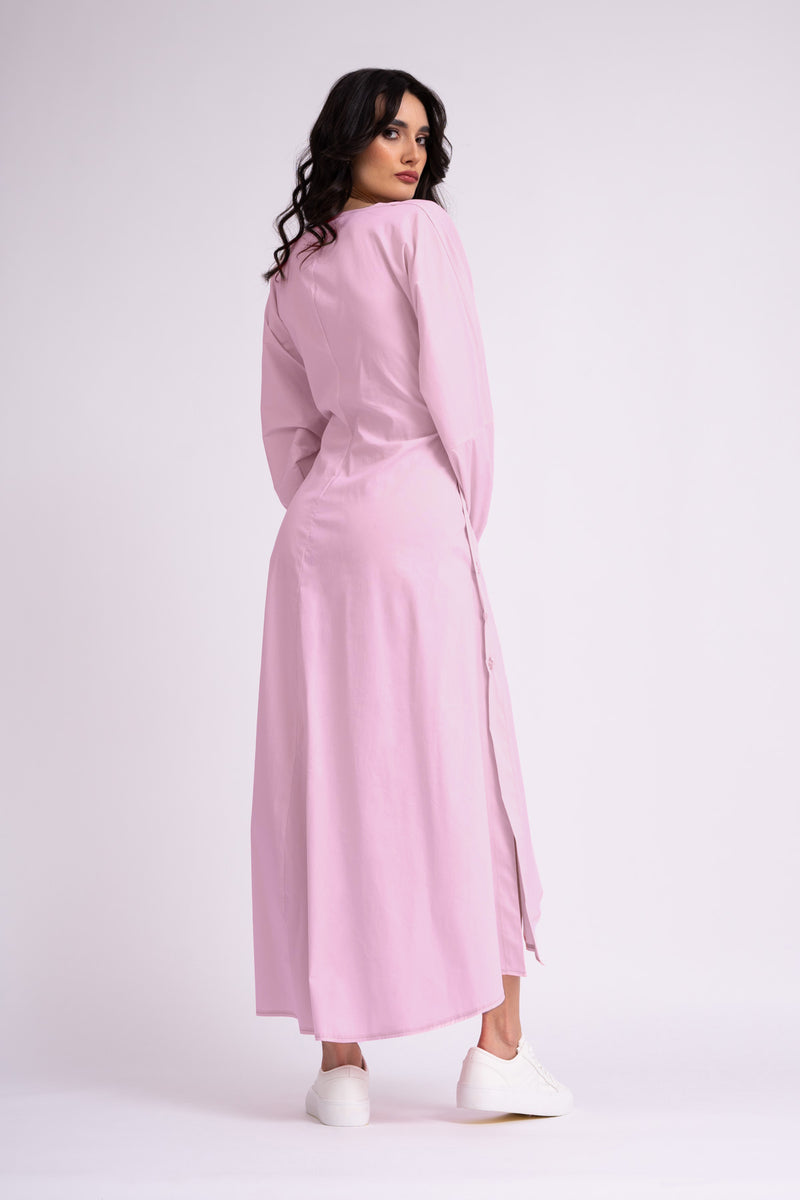 Midi pink shirt dress with side slits