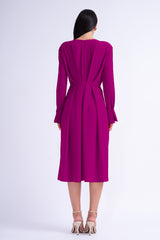 Fuchsia Midi Dress With Ring Detail And Pleats