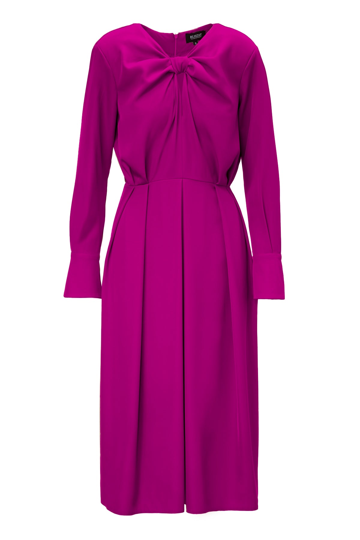 Fuchsia Midi Dress With Ring Detail And Pleats