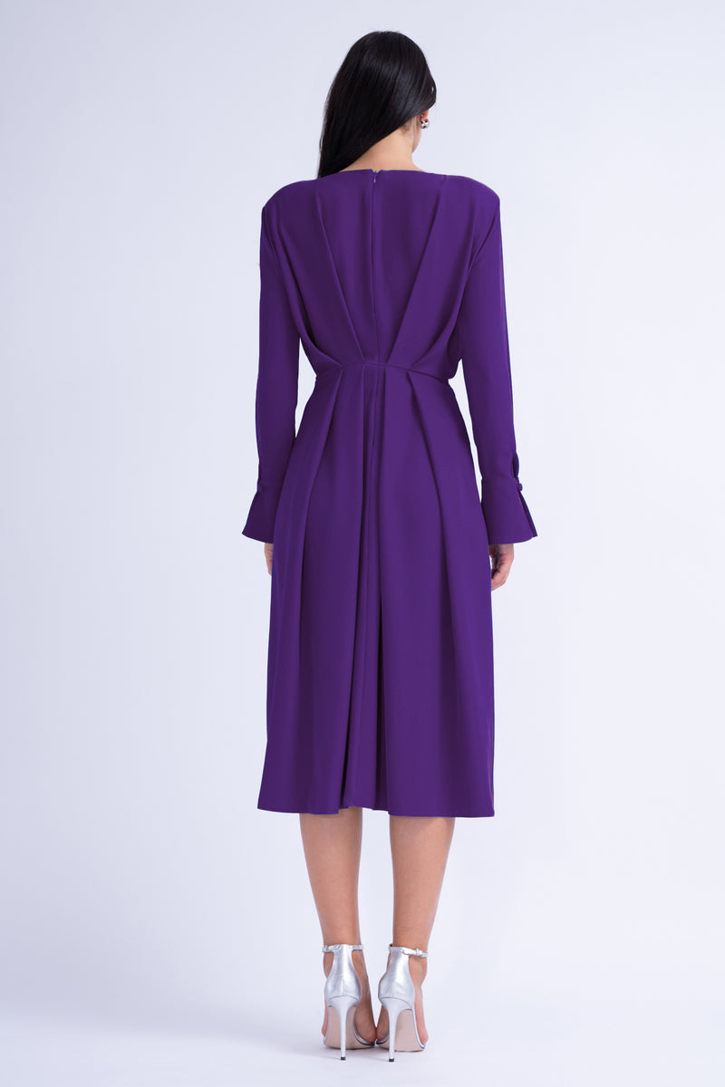 Midi Purple Dress With Ring Detail And Pleats