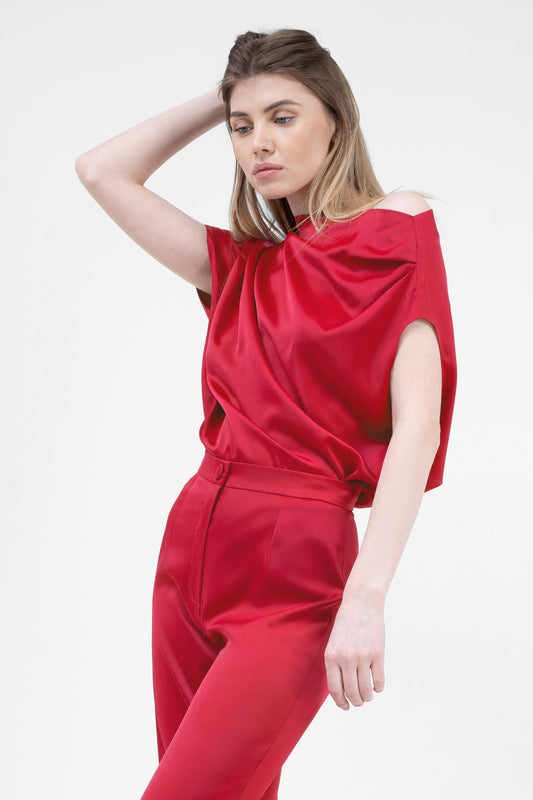 Red Asymmetrical Draped Top