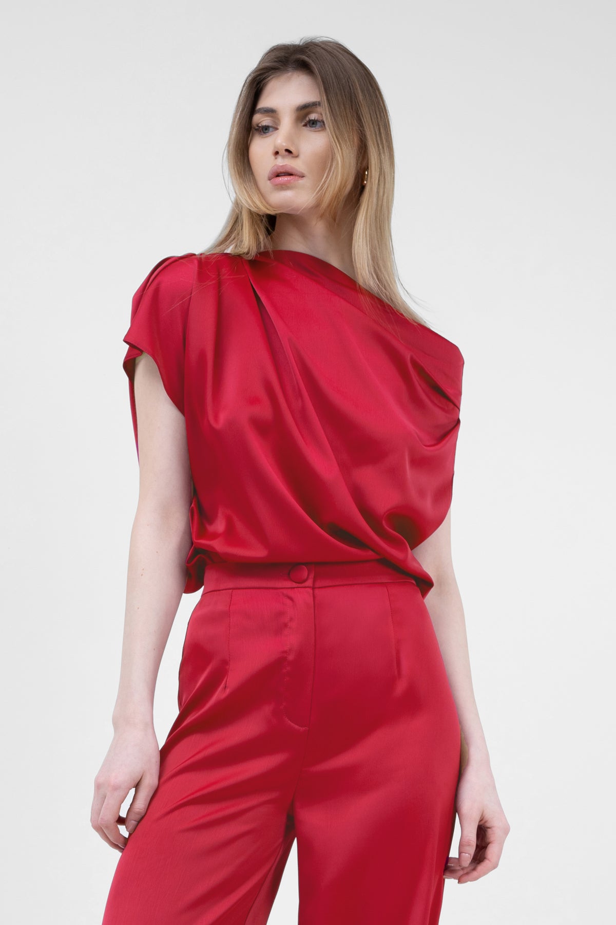 Red Asymmetrical Draped Top