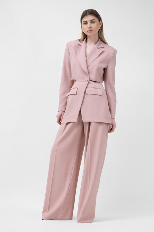 Costume rose pastel avec blazer avec découpe à la taille et pantalon ultra large