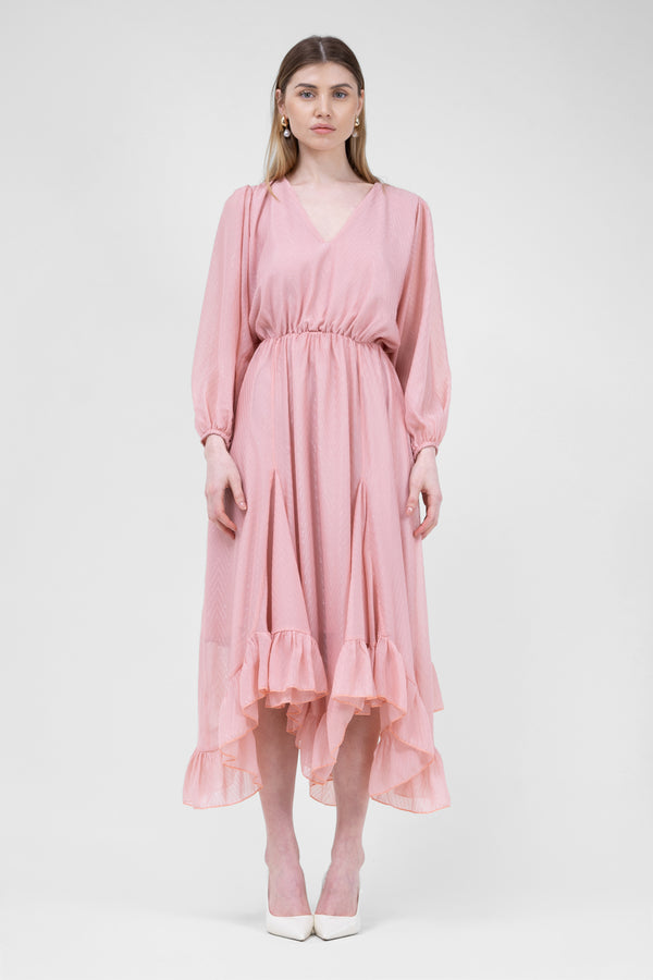 Pink Midi Dress With Shimmery Inserts