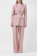 Pastel Pink Suit With Blazer With Waistline Cut-Out And Ultra Wide Leg Trousers