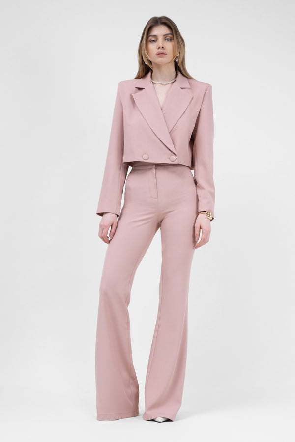 Pastel Pink High-Waisted Flared Trousers