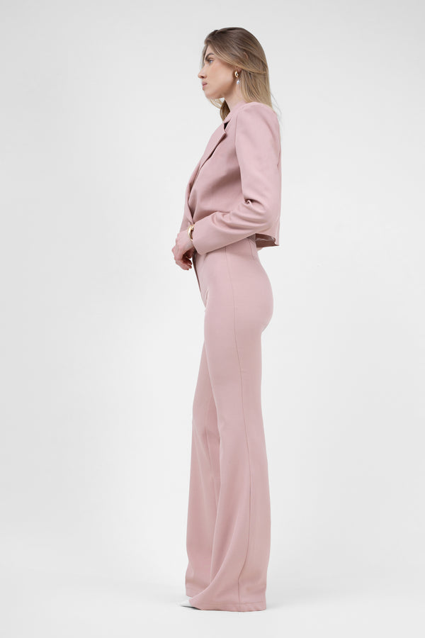 Pastel Pink High-Waisted Flared Trousers