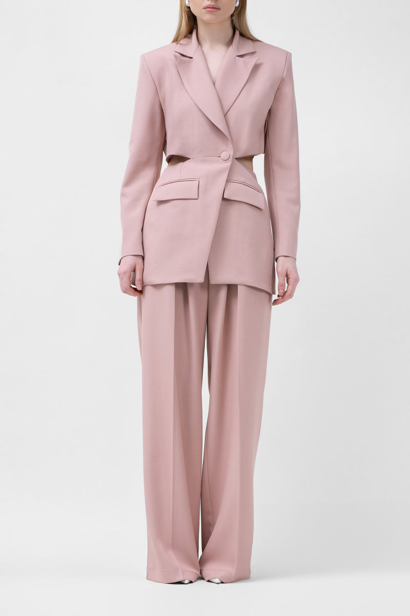 Pastel Pink Suit With Blazer With Waistline Cut-Out And Ultra Wide Leg Trousers