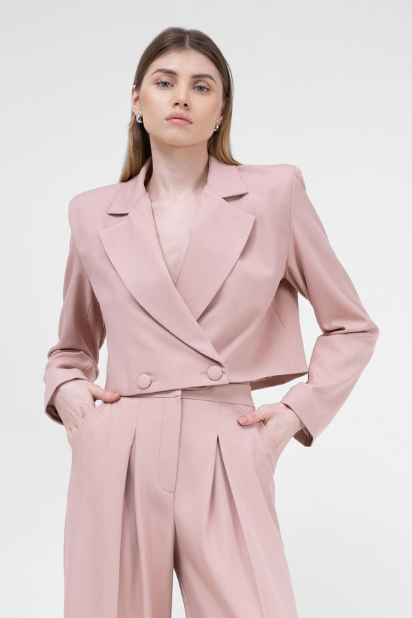Pastel Pink Double Breasted Cropped Blazer