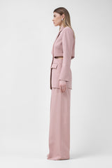 Pastel Pink Suit With Blazer With Waistline Cut-Out And Ultra Wide Leg Trousers