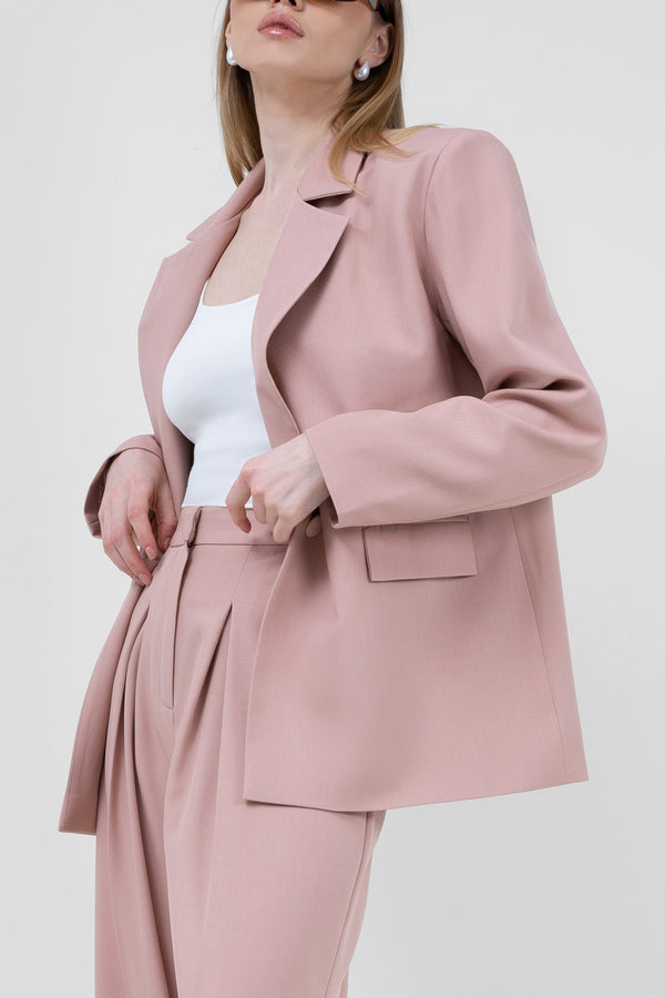 Pastel Pink Suit With Regular Blazer With Double Pocket And Ultra Wide Leg Trousers