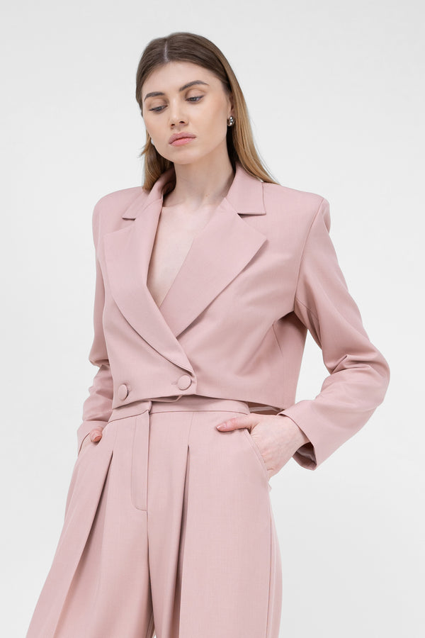Pastel Pink Double Breasted Cropped Blazer