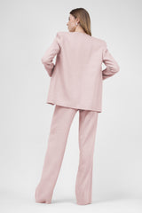 Pastel Pink Linen suit with blazer and straight trousers
