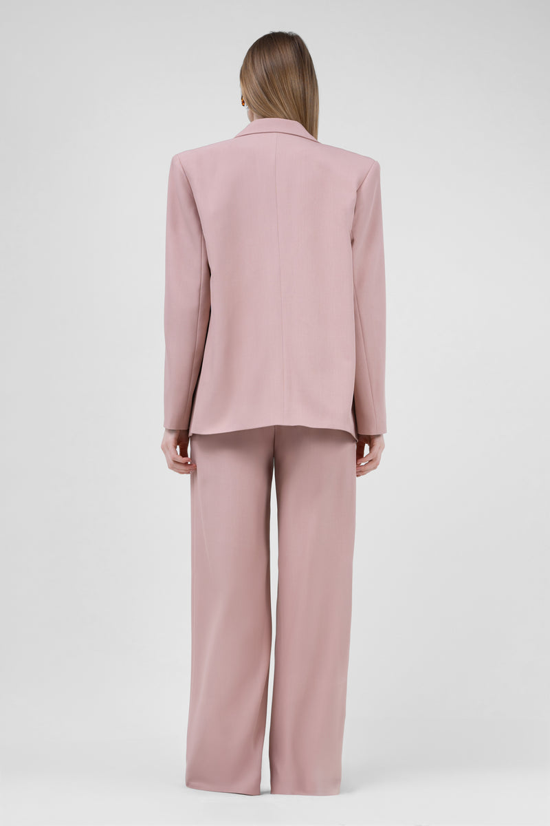 Pastel Pink Suit With Regular Blazer With Double Pocket And Ultra Wide Leg Trousers