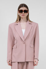 Pastel Pink Suit With Regular Blazer With Double Pocket And Ultra Wide Leg Trousers