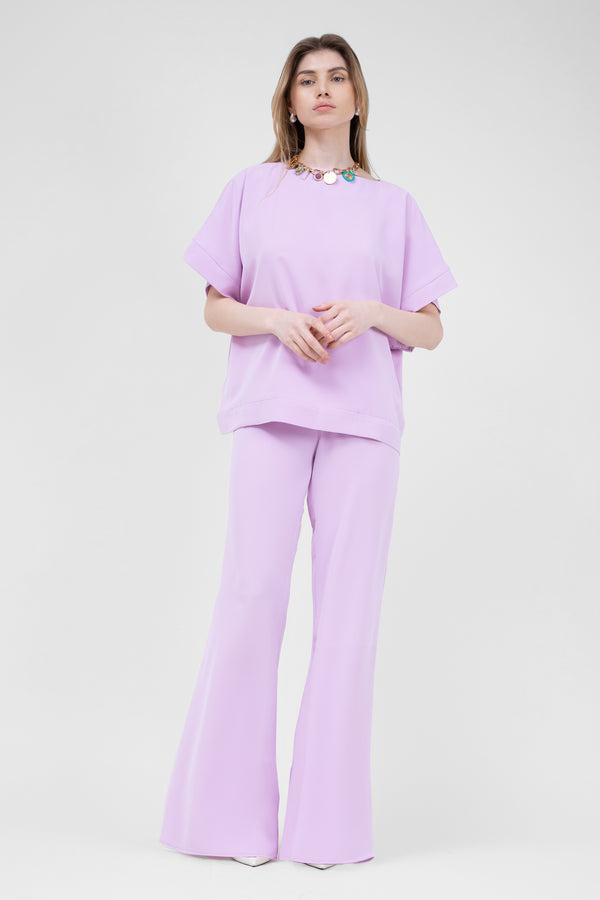 Pastel Pink Set With Blouse And Flared Trousers