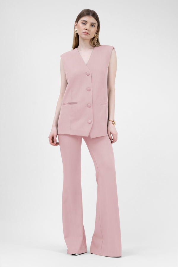 Pastel Pink With Oversized Vest And Flared Trousers