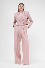 Pastel Pink Suit With Cropped Blazer And Ultra Wide Leg Trousers