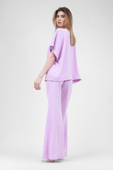 Pastel Pink Set With Blouse And Flared Trousers