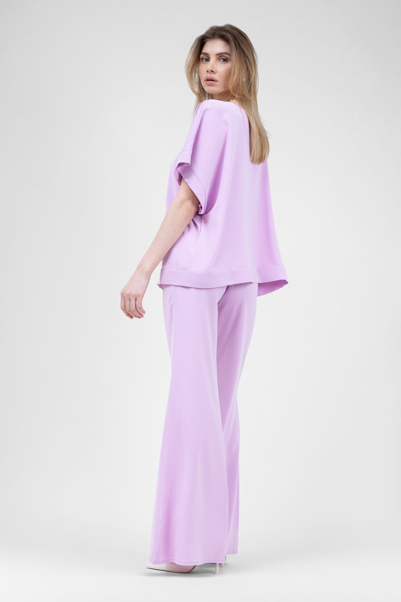 Pastel Pink Set With Blouse And Flared Trousers