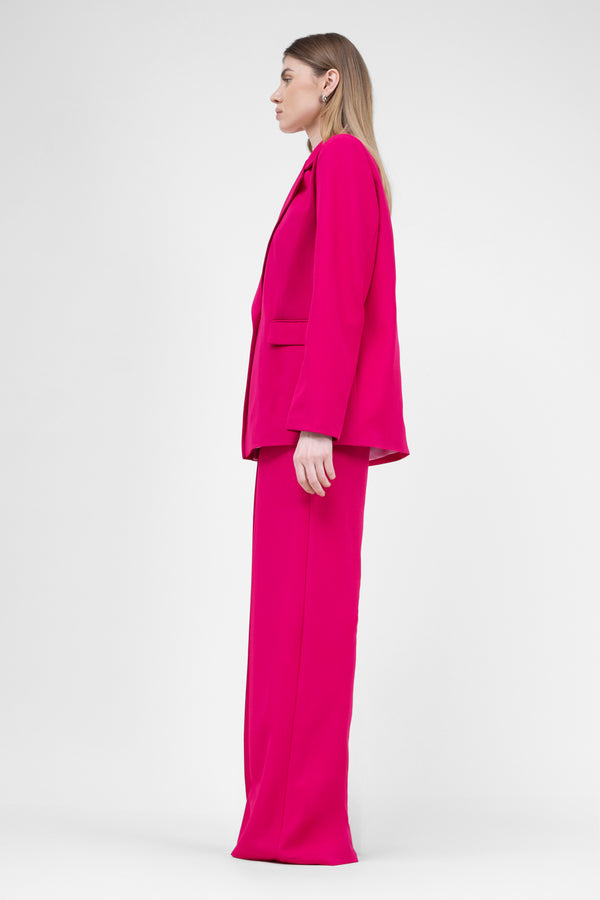 Fuchsia Suit With Regular Blazer With Double Pocket And Ultra Wide Leg Trousers