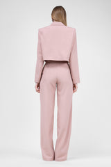 Pastel Pink Straight-Cut Trousers With Stripe Detail