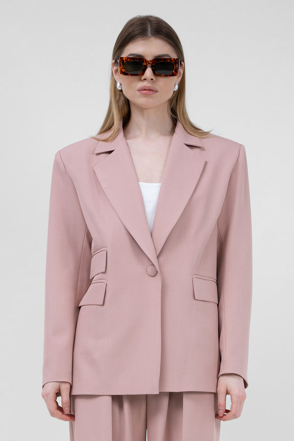 Pastel Pink Regular Blazer With Double Pocket