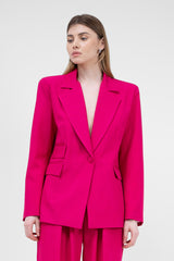Fuchsia Suit With Regular Blazer With Double Pocket And Ultra Wide Leg Trousers