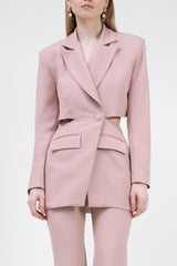 Pastel Pink Suit With Blazer With Waistline Cut-Out And Flared Trousers