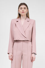 Pastel Pink Suit With Cropped Blazer And Stripe Detail Trousers