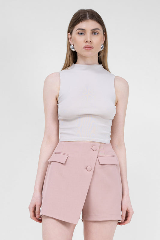 Pastel Pink Asymmetrical Skirt With Pockets
