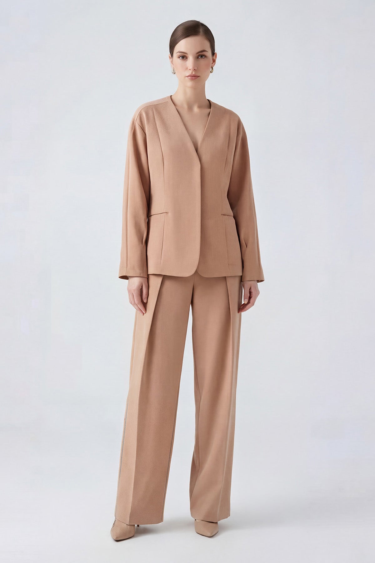 Beige Elegant Blazer Set