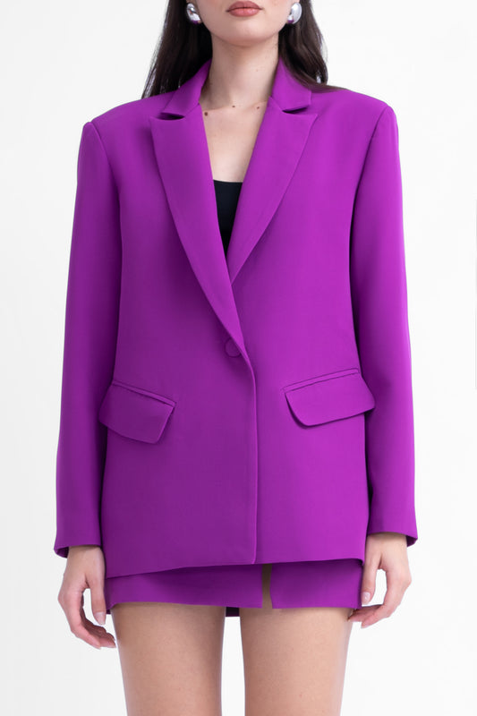 Blazer violet régulier avec poches asymétriques à rabat