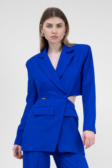 Electric Blue Blazer With Waistline Cut-Out